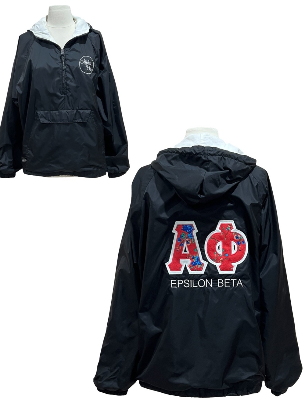Charles River Floral Greek Epsilon Beta Alpha Phi Black Sorority Pullover Jacket